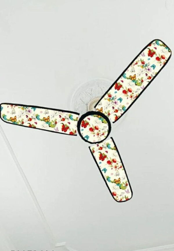 Printed PVC Fan Cover Dimemsions - Blade size 20"7" (set of 3 pcs ) Fan size 8" diameter (1pc) - Free Size , White Printed, PVC, Cover, Multipack